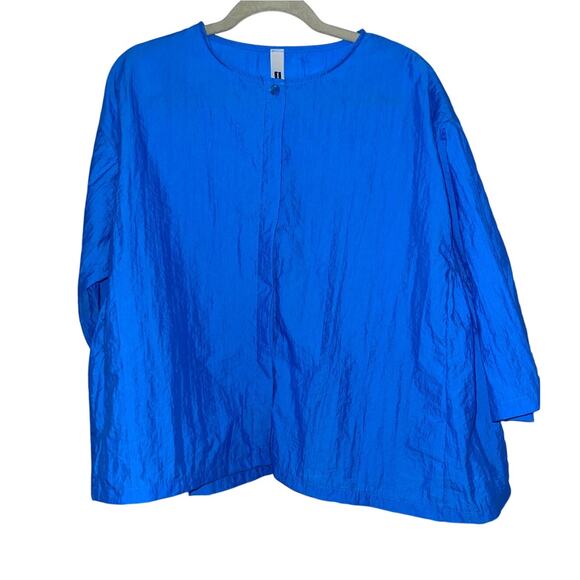 Wendy Trendy cobalt blue crepe quarter sleeve blouse crewneck top flowy comfy - Picture 2 of 6
